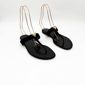 Louis Vuitton LV Monogram Black Leather Sandals Flip Flops EU 39.5 US 9.5